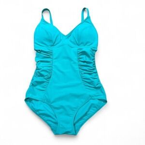 Speedo Sculpture Turquoise Blue one-piece swimsuit with adjustable straps